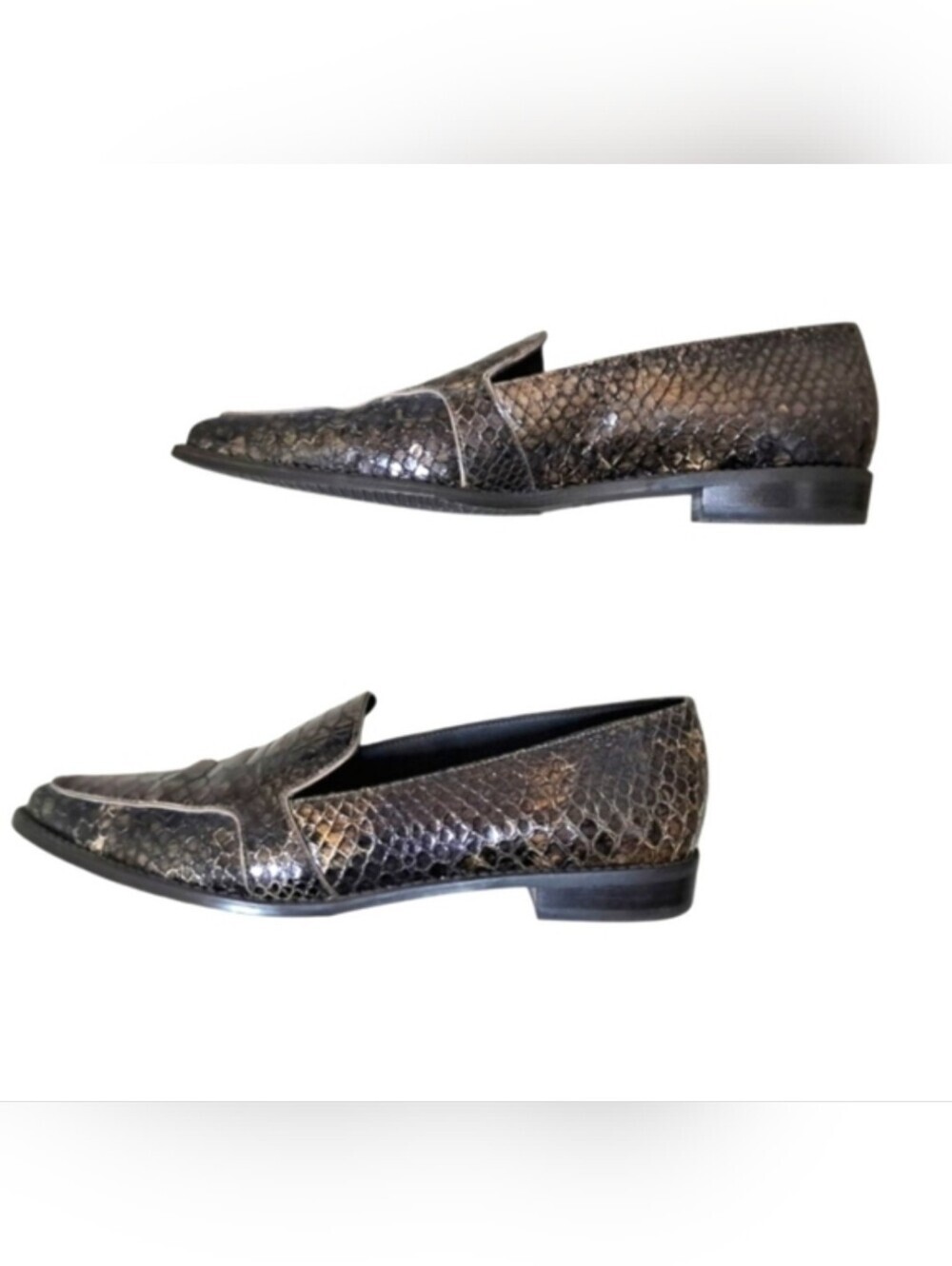 Stuart Weitzman Black and Brown Snakeskin Loafers Womens 9M - Picture 5 of 16